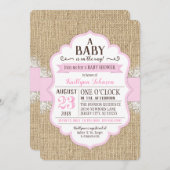Rustieke Burlap Kant Roze Baby shower Uitnodiging (Voorkant / Achterkant)