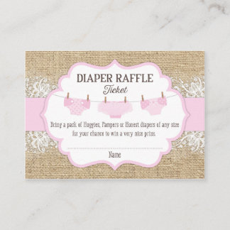Rustieke Burlap Kant Roze Meisje Luier Raffle Tick Informatiekaartje