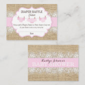 Rustieke Burlap Kant Roze Meisje Luier Raffle Tick Informatiekaartje (Voorkant / Achterkant)