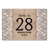 Rustieke burlap kant trouwtafel nummer kaarten (Achterkant)