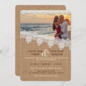 Rustieke Burlap Lace foto bruiloft uitnodiging (Voorkant / Achterkant)