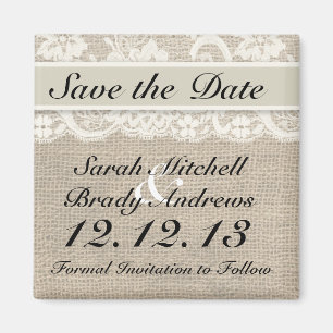 Rustieke Burlap Lace Ivory Save the Date Magnet Magneet