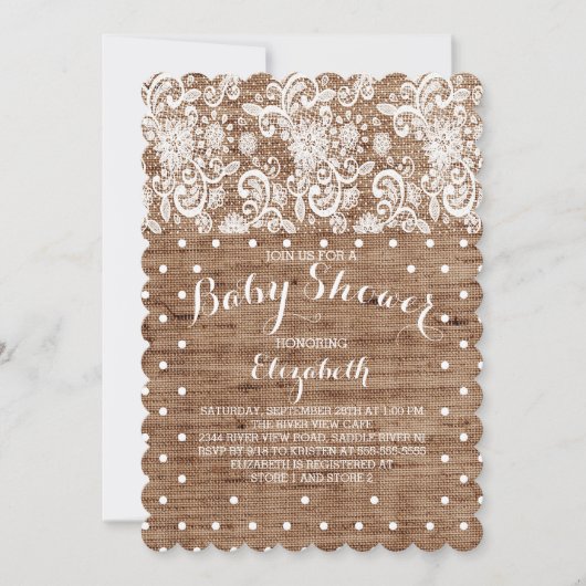 Rustieke Burlap Lace Neutral Baby shower Invitatio Kaart (Voorkant)