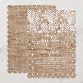Rustieke Burlap Lace Neutral Baby shower Invitatio Kaart (Voorkant / Achterkant)