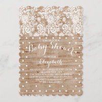Rustieke Burlap Lace Neutral Baby shower Invitatio