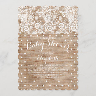 Rustieke Burlap Lace Neutral Baby shower Invitatio Kaart