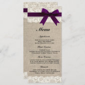 Rustieke Burlap & Lace Plum Wedding Menu (Voorkant / Achterkant)