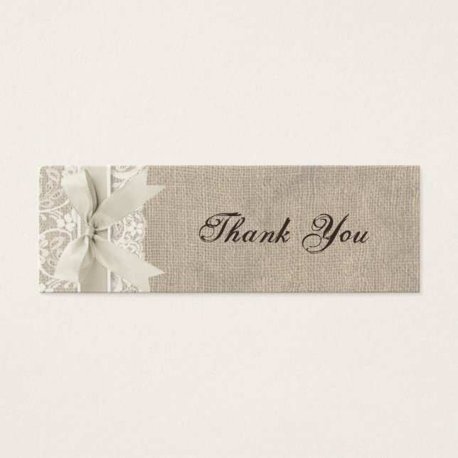 Rustieke Burlap Lace Ribbon Bomboniere Label Mini Visitekaartjes (Voorkant)