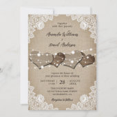 Rustieke Burlap Lace String Lights Bruiloft Kaart (Voorkant)