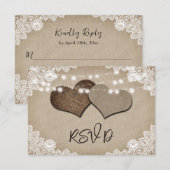 Rustieke Burlap Lace String Lights Bruiloft RSVP Kaartje (Voorkant / Achterkant)