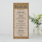 Rustieke Burlap  Land Bruiloft Menu Script (Staand voorkant)