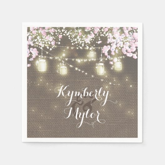 Rustieke Burlap Lights Mason Jars Bruiloft Servet (Voorkant)