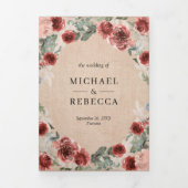 Rustieke Burlap Marsala Bloemen Foto Collage Bruil Drieluik Uitnodiging (Cover)