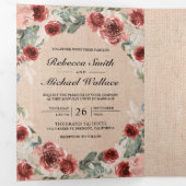 Rustieke Burlap Marsala Bloemen Foto Collage Bruil Drieluik Uitnodiging (Binnenzijde eerst)