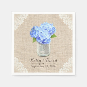 Rustieke Burlap Mason Jar Blue Hydrangea bruiloft Servetten