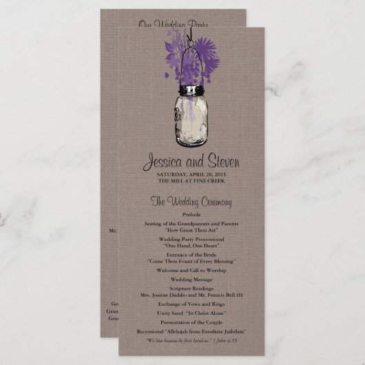 Rustieke Burlap Mason Jar en Wildflowers Programma (Voorkant / Achterkant)