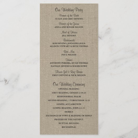 Rustieke Burlap Mason Jar en Wildflowers Programma (Achterkant)