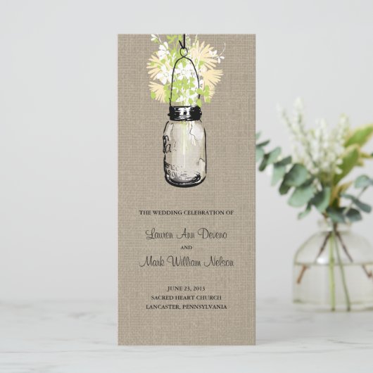 Rustieke Burlap Mason Jar en Wildflowers Programma (Staand voorkant)
