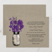 Rustieke Burlap Mason Jar en Wildflowers Wedding Kaart (Voorkant / Achterkant)