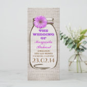 Rustieke burlap mason jar paarse bruiloft programm programma (Staand voorkant)