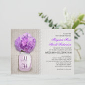 Rustieke Burlap Mason Jar Paarse Hydrangea bruilof Kaart (Staand voorkant)