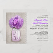 Rustieke Burlap Mason Jar Paarse Hydrangea bruilof Kaart (Voorkant / Achterkant)
