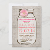 Rustieke Burlap Mason Jar Pink Engagement Party Kaart (Voorkant)