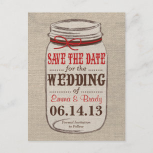 Rustieke Burlap & Mason Jar Save the Date Briefkaa Aankondigingskaart