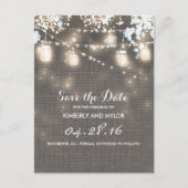 Rustieke Burlap Mason Jar String Light Save the Da Aankondigingskaart (Voorkant)