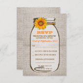 Rustieke Burlap Mason Jar Wedding Zonnebloem RSVP (Voorkant / Achterkant)
