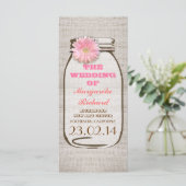 Rustieke burlap mason pot roze bruiloft programma' programma (Staand voorkant)