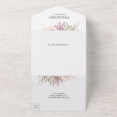 Rustieke Burlap Mauve Paarse Bloemen Boeket Bruilo All In One Uitnodiging (Buitenkant)