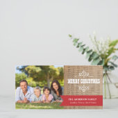 Rustieke Burlap met Rode Banner Foto Kerstmis Feestdagenkaart (Staand voorkant)