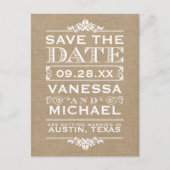 Rustieke Burlap Modern  Save the Date Aankondigingskaart (Voorkant)