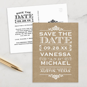 Rustieke Burlap Modern Save the Date Aankondigingskaart