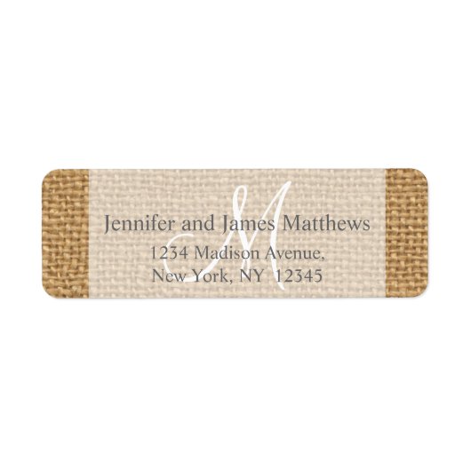 Rustieke Burlap Monogram voor bruiloften Etiket (Voorkant)