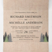 Rustieke Burlap Mountain Forest String Light Weddi Drieluik Uitnodiging (Binnenkant midden)
