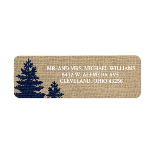 Rustieke Burlap Pine Bomen Winter Bruiloft Labels (Voorkant)