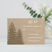 Rustieke Burlap Pine Bomen Winter Bruiloft RSVP Kaartje (Staand voorkant)