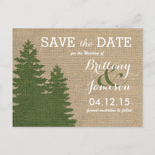 Rustieke Burlap Pine Bomen Winter Save the Date Aankondigingskaart