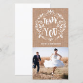 Rustieke Burlap Print bruiloft Dank u fotokaarten Bedankkaart (Voorkant / Achterkant)