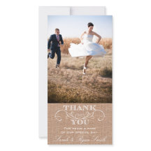 Rustieke Burlap Print bruiloft Dank u fotokaarten