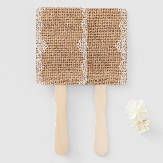 Rustieke Burlap Sack met Witte Kant. Handwaaier (Voorkant en achterkant)