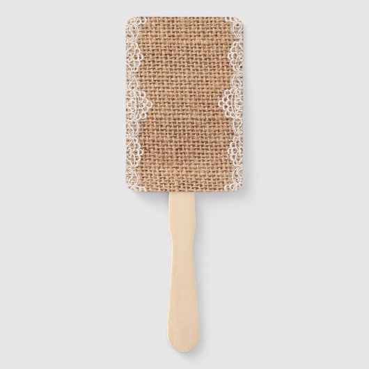 Rustieke Burlap Sack met Witte Kant. Handwaaier (Achterkant)