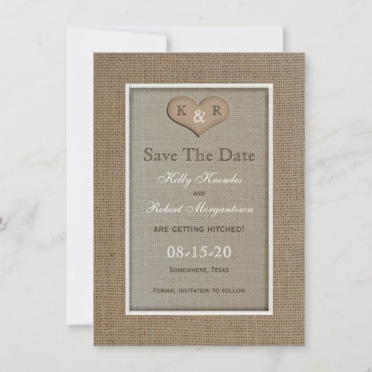 Rustieke Burlap Save the Date Uitnodiging (Voorkant)