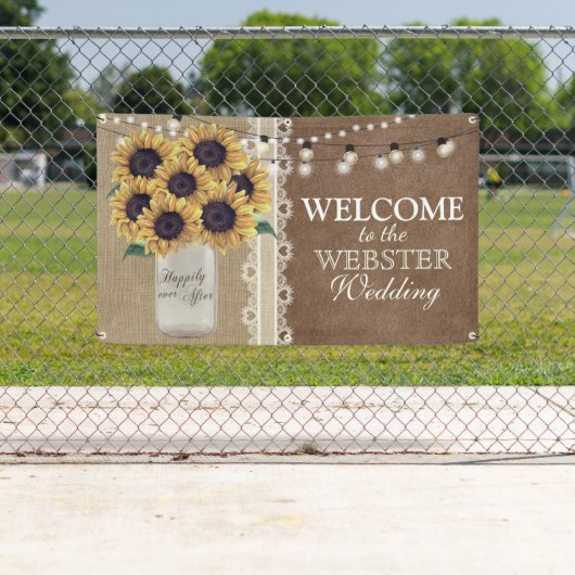 Rustieke Burlap Schuur Bruiloft Zonnebloem Mason J Spandoek (Insitu)