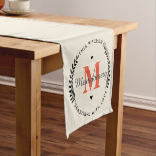 Rustieke Burlap Sinaasappel Monogram Gekruid Met L Korte Tafelloper