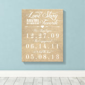 Rustieke Burlap Story Bruiloft Datum Canvas (Insitu (Houten vloer))