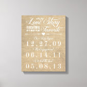Rustieke Burlap Story Bruiloft Datum Canvas (Voorkant)