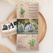 Rustieke Burlap String Lights Desert Cactus Bruilo Drieluik Uitnodiging